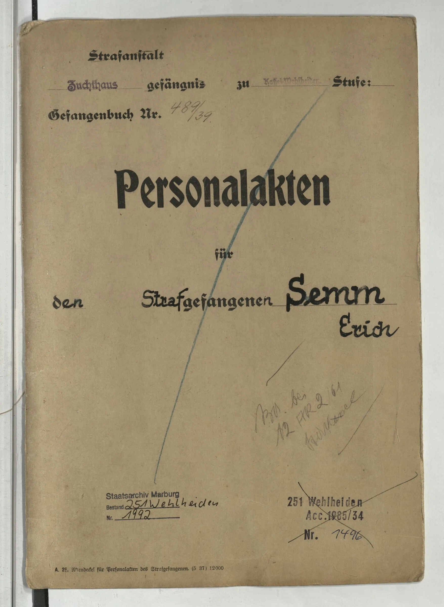 Gefangenenakte Erich Gustav Semm
